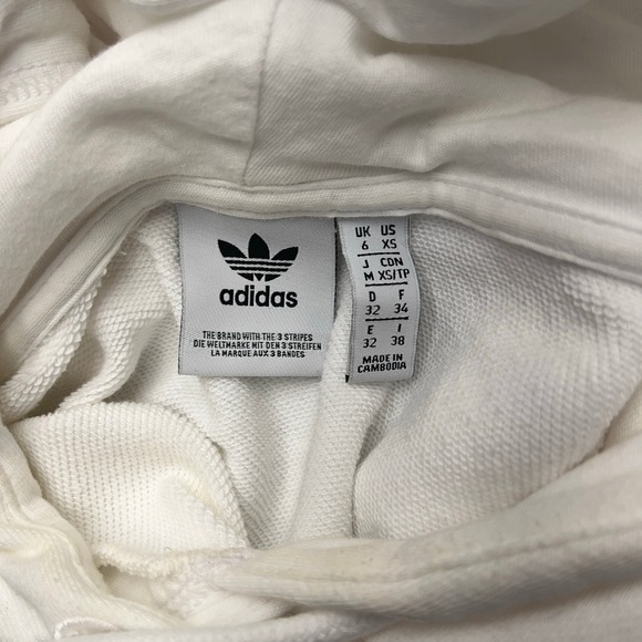 Adidas White Cropped Hoodie Rhinestone Sleeve Trefoil Logo Women's XS - Picture 6 of 10